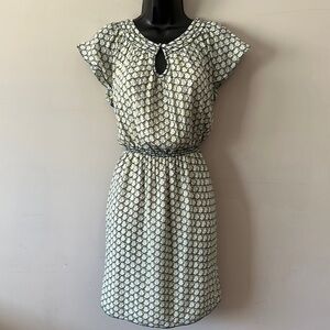 Studio M, dress size small, yellow, navy blue geometric print